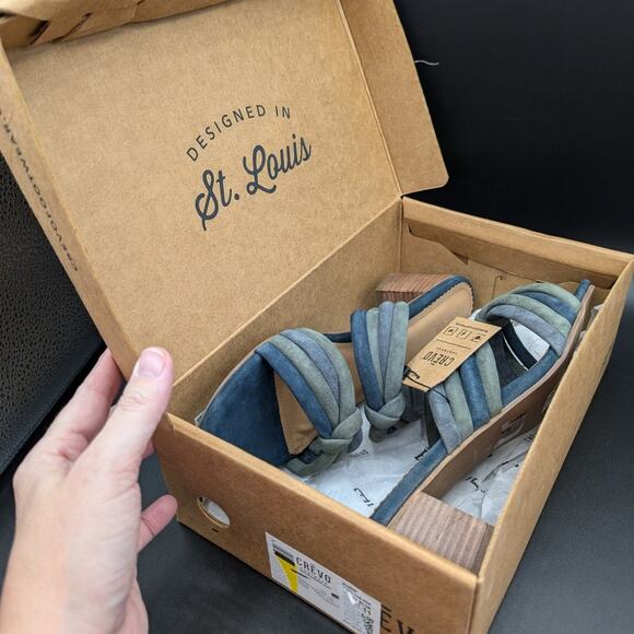 Crevo Sandals Womens 11 Dusty Blue Leather Chunky heel Slip on Shoes Boho Rubie - Picture 8 of 11